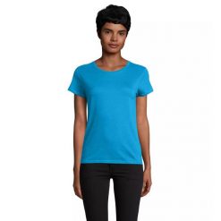 Dopasowana koszulka T-shirt z jerseyu dla kobiet Sol's Pioneer. Niebieskie t-shirty SOL'S, s, bez wzorów, z jersey, bez kołnierzyka, bez ramiączek. Za 30.50 zł.