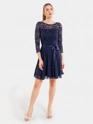 Swing Sukienka koktajlowa 77761210 Granatowy Regular Fit. Niebieskie sukienki Swing, bez wzorów, z syntetyku, wizytowe, bez kołnierzyka, bez ramiączek. Za 339.99 zł.