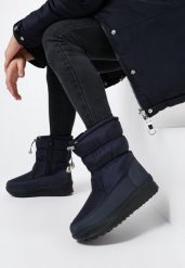 Granatowe Śniegowce Kenthurst. Niebieskie śniegowce Born2be, z aplikacjami, za kostkę, bez zapięcia. Za 109.99 zł.