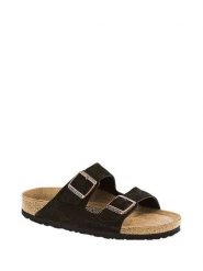 Birkenstock Skórzane klapki w kolorze brązowym rozmiar: 36. Brązowe klapki Birkenstock, bez wzorów, z nubiku, klasyczne, z otwartym noskiem, bez obcasa, bez zapięcia. Za 372.01 zł.