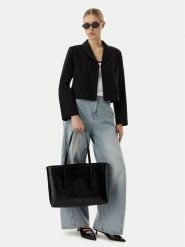 Calvin Klein Torebka Foil Logo Glossy LV04F3537G Czarny. Czarne shopper bag Calvin Klein, bez wzorów, ze skóry, bez dodatków. Za 649.99 zł.