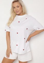 Biało-Czerwony Bawełniany T-shirt Zdobiony Haftem w Kształcie Serc Naloree. Białe t-shirty Born2be, l, z aplikacjami, z bawełny, eleganckie, bez kołnierzyka, bez ramiączek. W wyprzedaży za 63.74 zł.