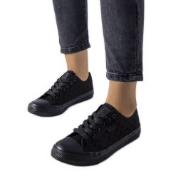 Czarne siateczkowe trampki Big Star LL274072. Czarne trampki bez wzorów, z dresówki, eleganckie, bez zapięcia. Za 191.52 zł.