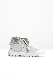 Wysokie sneakersy marki Mustang, z bawełnianego płótna. Szare buty sportowe lifestyle bonprix, bez wzorów, z bawełny, eleganckie, bez zapięcia. Za 249.99 zł.