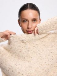 Kardigan z domieszką wełny - kremowy. Białe swetry Reserved, l, bez wzorów, z bawełny, bez ramiączek. Za 139.99 zł.