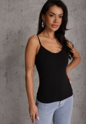 Czarny Bawełniany Top Bieliźniany z Koronką przy Dekolcie Berinda. Czarne topy Renee, m, bez wzorów, z bawełny, bez kołnierzyka, bez ramiączek. Za 39.99 zł.