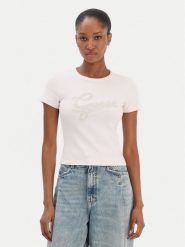 Guess T-Shirt W6RI22 KA0H1 Różowy Slim Fit. Czerwone t-shirty Guess, l, z aplikacjami, z bawełny, bez kołnierzyka, bez ramiączek. Za 179.99 zł.