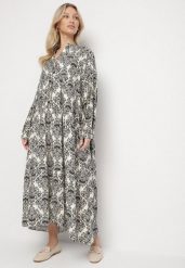 Czarna Rozkloszowana Sukienka z Wiskozy w Ornamentalny Wzór Gonavina. Czarne sukienki Born2be, na co dzień, m, bez wzorów, z wiskozy, eleganckie, bez kołnierzyka, bez ramiączek, maxi, kopertowe. W wyprzedaży za 110.49 zł.