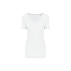 Damska koszulka z dekoltem w serek Kariban Lyocell Tencel™. Białe t-shirty sportowe KARIBAN, bez wzorów, z lyocellu, bez ramiączek. Za 94.50 zł.