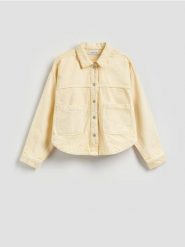 Jeansowa kurtka - żółty. Żółte kurtki Reserved, l, bez wzorów, z bawełny, bez kaptura. Za 129.99 zł.