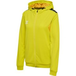 Damska poliestrowa bluza dresowa zapinana na zamek z kapturem Hummel Authentic. Żółte bluzy Hummel, bez wzorów, z dresówki, sportowe, bez ramiączek, z kapturem. Za 277.50 zł.