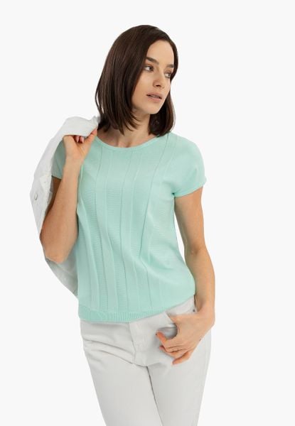 Pastelowa bluzka TM-MARION. Białe bluzki Volcano, xl, bez wzorów, z dzianiny, bez kołnierzyka, bez ramiączek. Za 99.99 zł.