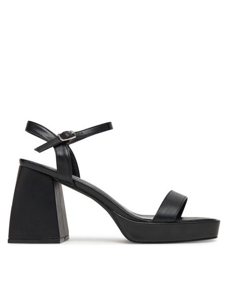 DeeZee Sandały LR2206123 Czarny. Czarne sandały DeeZee, bez wzorów, z materiału, bez obcasa, na słupku, bez zapięcia. Za 169.99 zł.