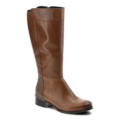 Brązowe Kozaki Simen Damskie Stylowe Buty Zimowe. Brązowe kozaki Simen, na zimę, bez wzorów, ze skóry, eleganckie, bez obcasa, na obcasie, bez zapięcia. Za 309.00 zł.
