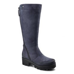 Granatowe Kozaki Simen Damskie Wygodne Obuwie. Niebieskie kozaki Simen, bez wzorów, eleganckie, bez obcasa, bez zapięcia. Za 449.00 zł.