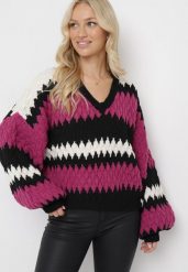 Fuksjowy Sweter Oversize z Ozdobnym Wzorem Dzianiny Mexio. Czerwone swetry Born2be, bez wzorów, z dzianiny, bez ramiączek. W wyprzedaży za 144.49 zł.