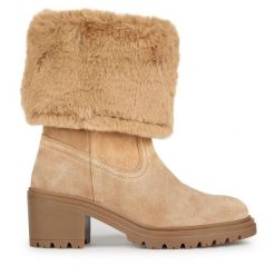 Botki Geox. Brązowe botki Geox, bez wzorów, bez obcasa, na słupku, bez zapięcia. Za 539.99 zł.