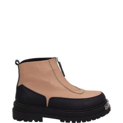 SKÓRZANE BOTKI 3111 BEIGE-BLACK. Brązowe botki Venezia, bez wzorów, ze skóry, bez obcasa, bez zapięcia. Za 289.00 zł.