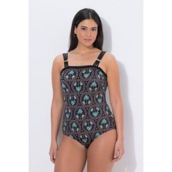 Damskie Strój kąpielowy palmy okrągły dekolt miękkie miseczki z recyklingu. Czarne stroje jednoczęściowe Ulla Popken, bez wzorów, z elastanu, sportowe. Za 239.99 zł.