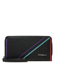 Desigual Duży Portfel Damski 24WAYP07 Czarny. Czarne portfele Desigual, bez wzorów, ze skóry. Za 129.99 zł.