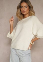 Jasnobeżowy Sweter z Rękawami 3/4 z Wełną Dannalin. Brązowe swetry Renee, na wiosnę, bez wzorów, z wełny, casualowe, bez ramiączek. W wyprzedaży za 127.99 zł.