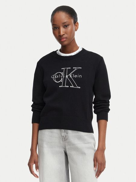Calvin Klein Jeans Sweter LV047G322G Czarny Regular Fit. Czarne swetry Calvin Klein Jeans, l, bez wzorów, z bawełny, bez ramiączek. Za 449.99 zł.