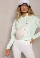 Miętowa Bluza z Kapturem i Bawełną Ozdobiona Ściągaczami Evianae. Zielone bluzy Renee, l, bez wzorów, z bawełny, casualowe, bez ramiączek, z kapturem. W wyprzedaży za 27.99 zł.