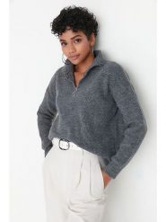 Trendyol Sweter w kolorze antracytowym rozmiar: L. Czarne swetry Trendyol, l, bez wzorów, ze splotem, bez ramiączek. Za 130.99 zł.