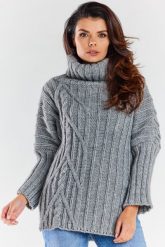 Sweter Oversize z Golfem - Szary. Szare swetry Awama, uniwersalny, bez wzorów, z materiału, bez ramiączek. Za 229.90 zł.