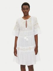 Iconique Sukienka letnia IC25-018 Biały Relaxed Fit. Białe sukienki Iconique, m, bez wzorów, z bawełny, bez kołnierzyka, bez ramiączek. Za 309.99 zł.