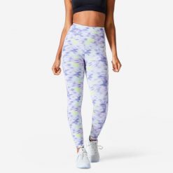 Legginsy fitness damskie Nyamba 520. Fioletowe legginsy sportowe DOMYOS, l, bez wzorów, z bawełny, z podwyższonym stanem, na fitness i siłownię. Za 99.99 zł.