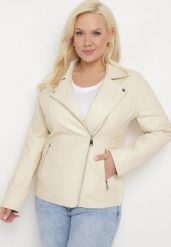 Jasnobeżowa Kurtka Ramoneska z Imitacji Skóry Azzarella. Brązowe kurtki Born2be, xl, bez wzorów, ze skóry, eleganckie, bez kaptura. W wyprzedaży za 153.99 zł.