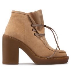 Botki Simple. Brązowe botki Simple, bez wzorów, bez obcasa, na słupku, bez zapięcia. Za 269.99 zł.