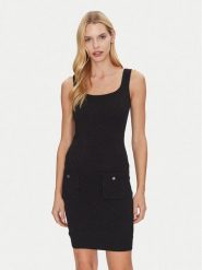 Guess Sukienka dzianinowa W5RK17 Z2YJ2 Czarny Slim Fit. Czarne sukienki Guess, s, z aplikacjami, z dzianiny, bez kołnierzyka, bez ramiączek. Za 309.99 zł.