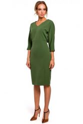Sukienka elegancka ołówkowa zbluzowana góra i dekolt V zielona. Zielone sukienki Sukienki.shop, do pracy, xl, bez wzorów, biznesowe, bez kołnierzyka, bez ramiączek, ołówkowe. Za 229.00 zł.