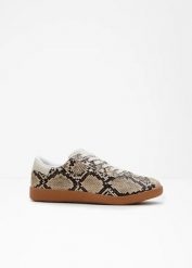 Sneakersy w animalistyczny wzór. Brązowe buty sportowe lifestyle bonprix, bez wzorów, sportowe, bez zapięcia. Za 47.99 zł.