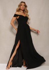 Czarna Elegancka Długa Sukienka Hiszpanka Wykończona Rozcięciem na Dole Idelia. Czarne sukienki Renee, l, bez wzorów, z materiału, eleganckie, bez kołnierzyka, bez ramiączek, maxi. W wyprzedaży za 159.99 zł.