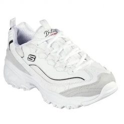 Buty do chodzenia damskie Skechers D'lites. Białe buty treningowe Skechers, bez wzorów, z gumy, bez zapięcia, trekkingowe. Za 465.00 zł.