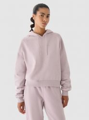 4F Bluza dresowa z kapturem damska 4F x Anna Lewandowska - beżowa L. Brązowe bluzy 4f, l, bez wzorów, z bawełny, klasyczne, bez ramiączek, z kapturem. W wyprzedaży za 139.99 zł.
