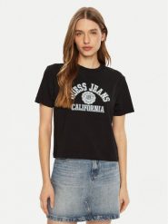 Guess T-Shirt W5RI43 K8HM0 Czarny Regular Fit. Czarne t-shirty Guess, s, z aplikacjami, z bawełny, bez kołnierzyka, bez ramiączek. Za 99.99 zł.
