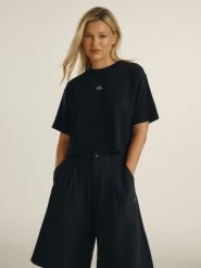 4F T-shirt loose gładki damski 4F x Anna Lewandowska - czarny S. Czarne t-shirty sportowe 4f, l, bez wzorów, z bawełny, bez ramiączek, do biegania. Za 79.99 zł.