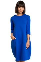 Sukienka dresowa bombka oversize z kieszonką z przodu niebieska. Niebieskie sukienki Sukienki.shop, na co dzień, l, bez wzorów, z bawełny, bez kołnierzyka, bez ramiączek, bombki. Za 219.00 zł.