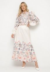 Beżowy Komplet z Wiskozy z Bawełną Koszula i Spódnica w Kwiaty Talindrae. Brązowe koszule Born2be, m, bez wzorów, z bawełny, eleganckie, bez kołnierzyka, bez ramiączek. Za 309.99 zł.