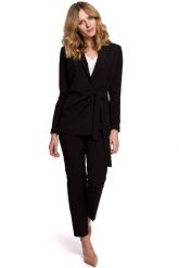 Czarny Elegancki Żakiet Wiązany na Boku. Czarne marynarki i żakiety MOE, l, bez wzorów, z elastanu, eleganckie, bez ramiączek. Za 223.90 zł.