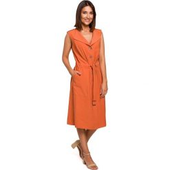 Sukienka koszulowa na lato szmizjerka midi z paskiem i guzikami. Sukienki Stylove, do pracy, s, bez wzorów, z materiału, biznesowe, bez kołnierzyka, bez ramiączek, midi, koszulowe. Za 329.00 zł.