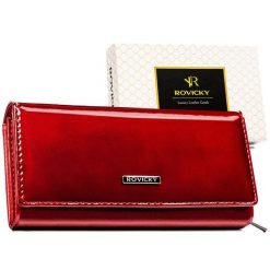 Duży, czerwony portfel damski ze skóry naturalnej i ekologicznej - Rovicky. Czerwone portfele ROVICKY, bez wzorów, ze skóry. Za 57.99 zł.