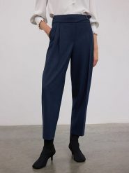 BGN Spodnie w kolorze granatowym rozmiar: 36. Niebieskie spodnie materiałowe BGN, bez wzorów, z materiału, z podwyższonym stanem. Za 135.81 zł.