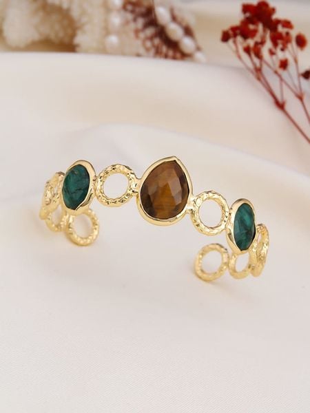 L'Atelier de Gaia Pozłacana bransoletka z tygrysim okiem i agatem rozmiar: onesize. Brązowe bransoletki L'Atelier de Gaia, z agatem, pozłacane. Za 91.99 zł.