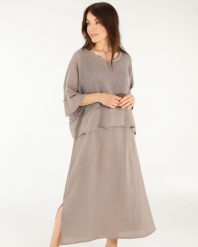 Dwuczęściowa sukienka z bawełny. Brązowe sukienki Unisono, l, w ażurowe wzory, z bawełny, bez kołnierzyka, bez ramiączek, midi. Za 269.00 zł.
