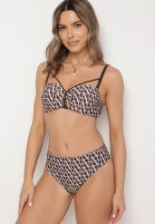 Brązowe Bikini Biustonosz z Ozdobnymi Paskami i Majtki Figi Linadora. Brązowe bikini Born2be, bez wzorów, eleganckie. W wyprzedaży za 72.24 zł.